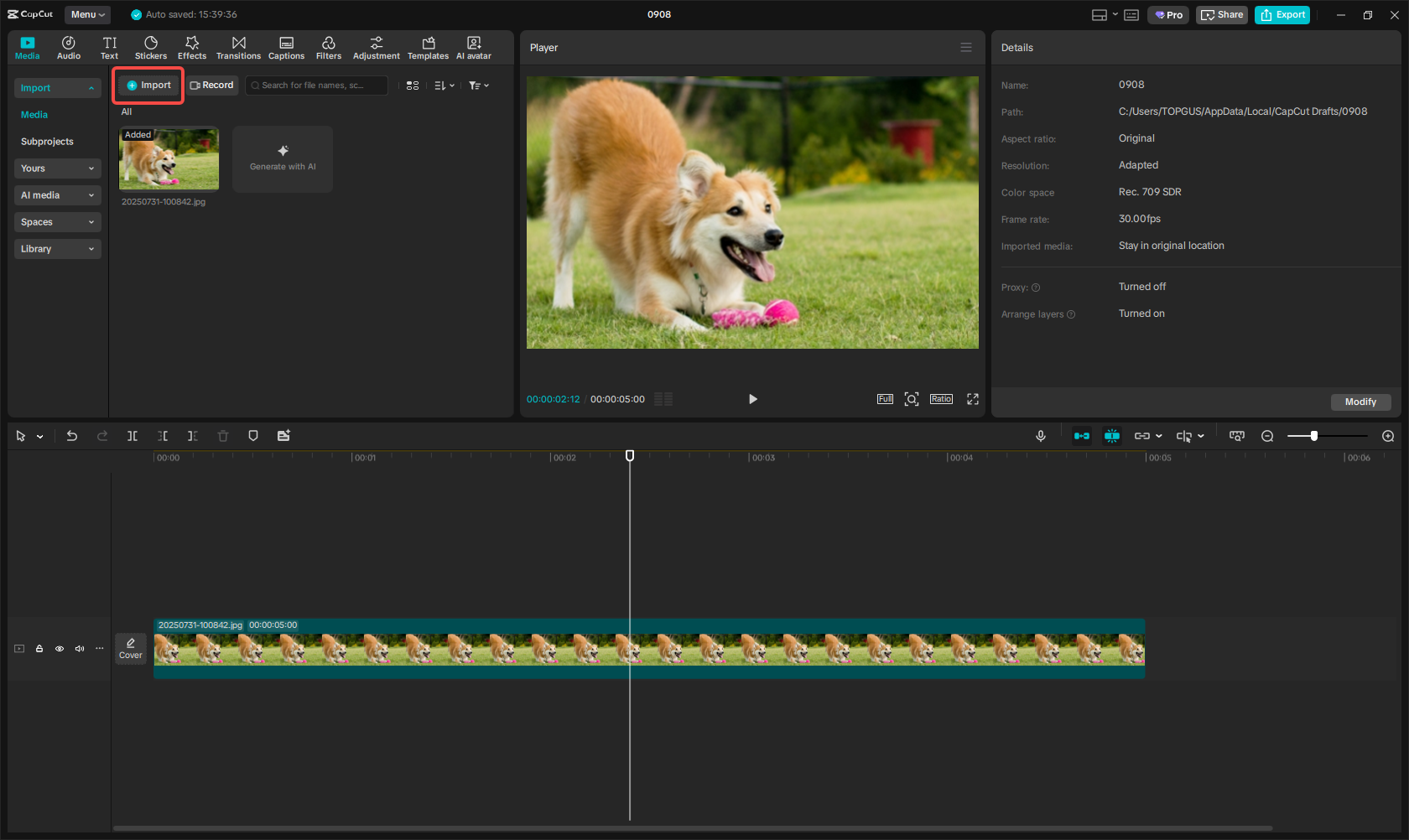 Importați o imagine în CapCut