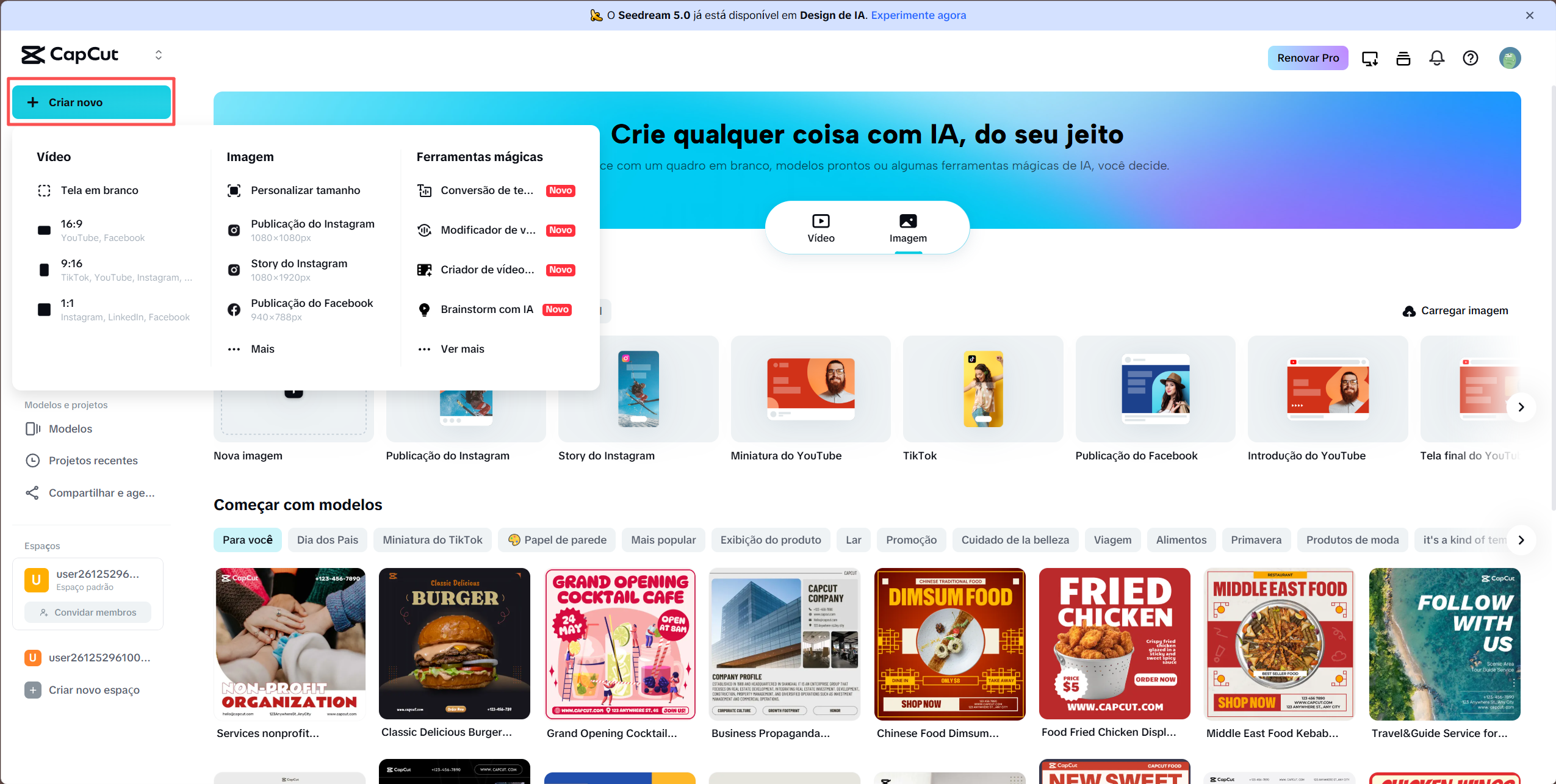 Acessando o CapCut para criar a folha de rosto