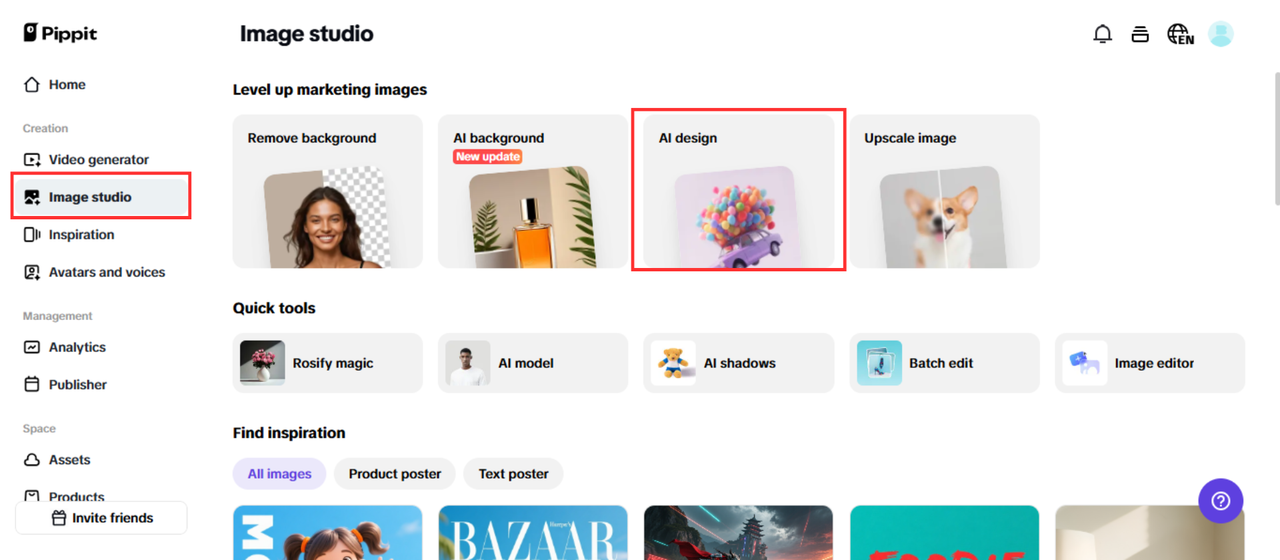Venha para a funcionalidade de design de IA
