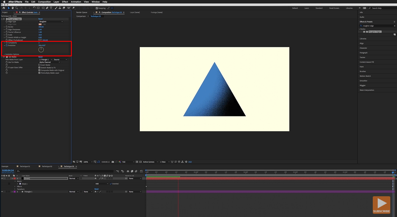 Combining rough edges with After Effects grain effect