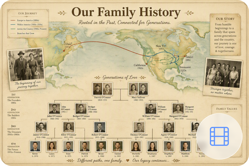 Map family history for a reunion or keepsake