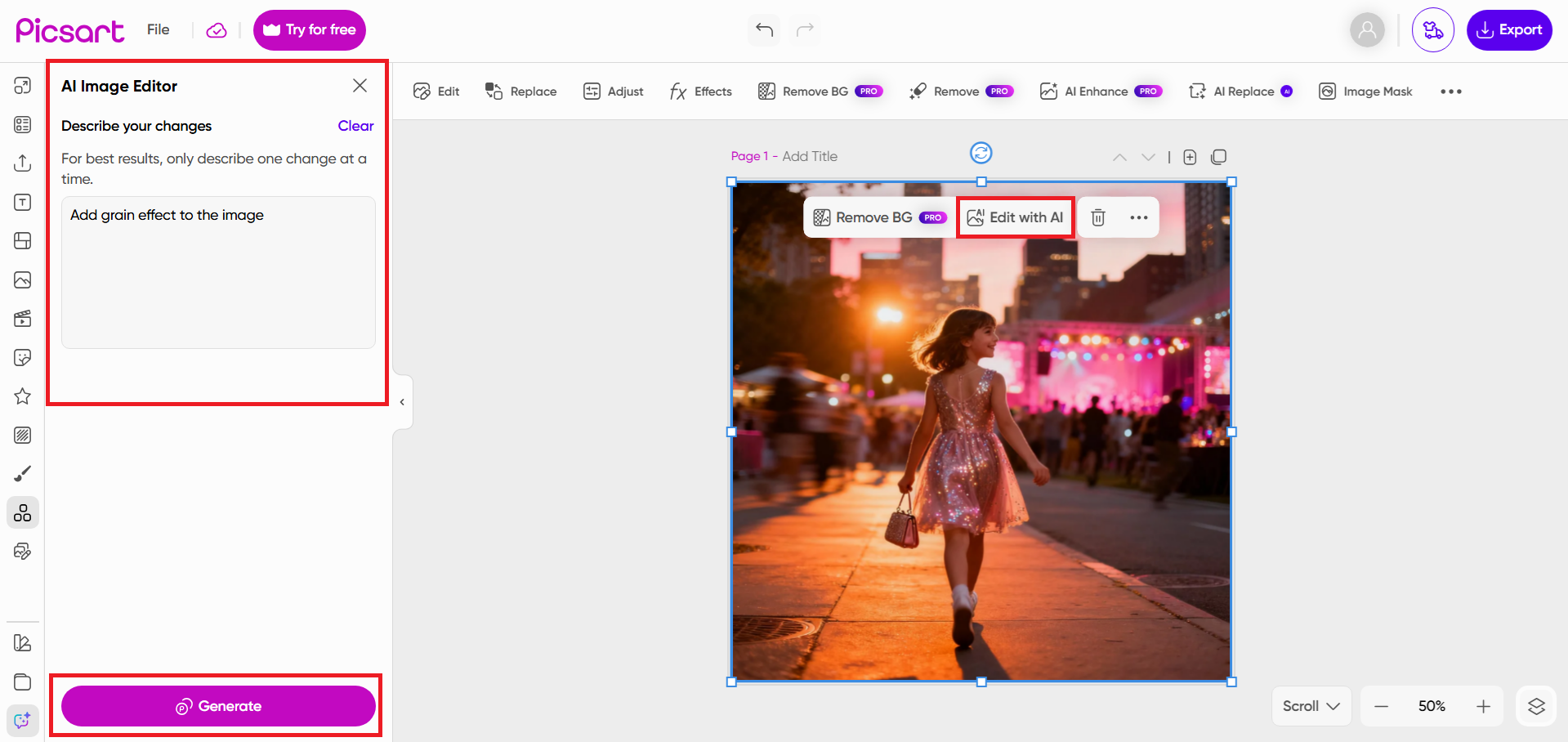 อัปโหลดรูปภาพของคุณและใช้การแก้ไขด้วย AI