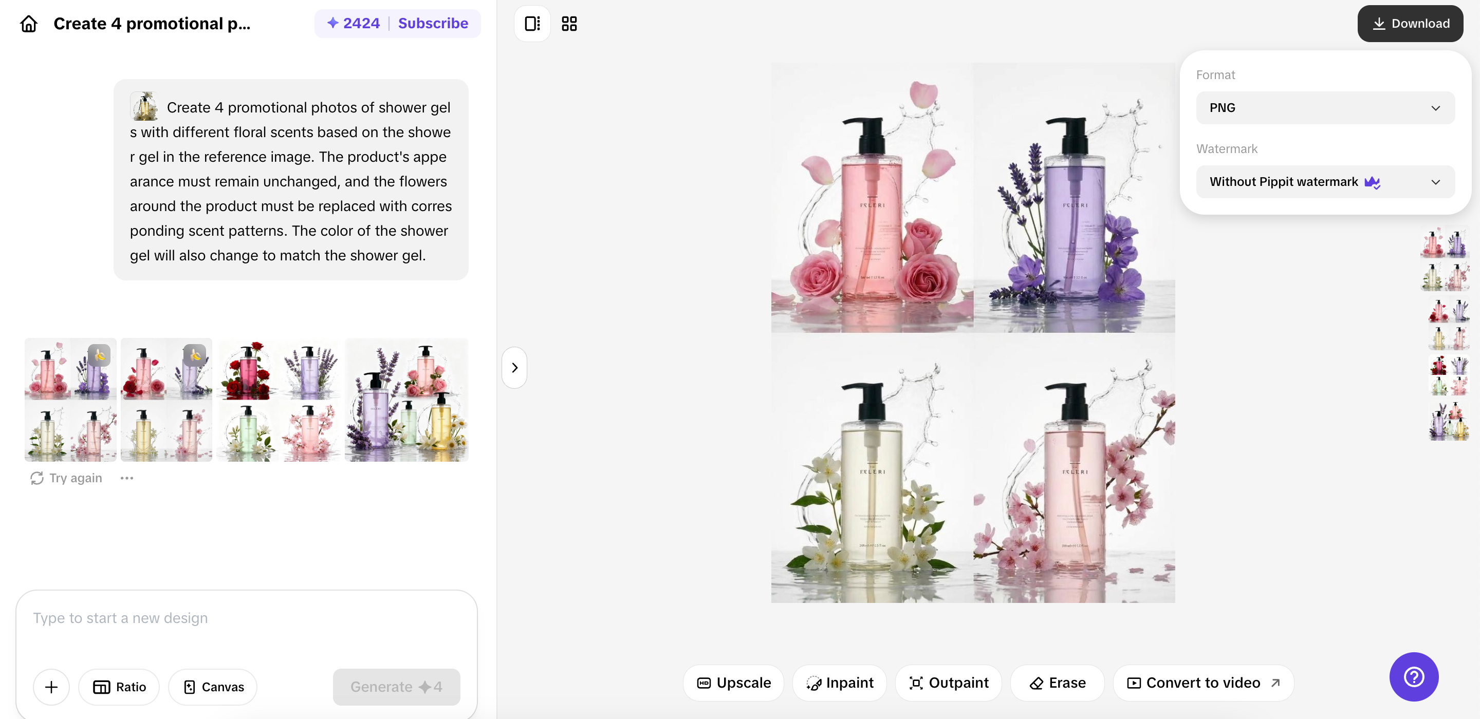 Exportando do Pippit