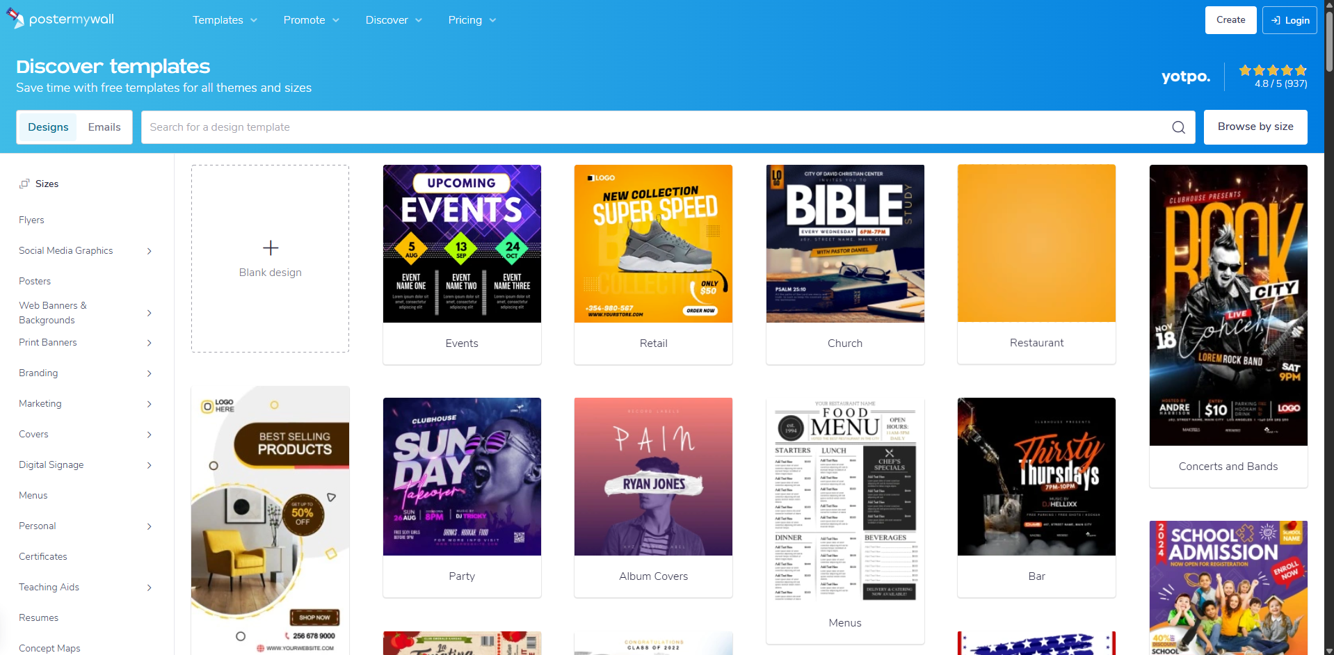 Interface of PosterMyWall - the best place to find poster templates