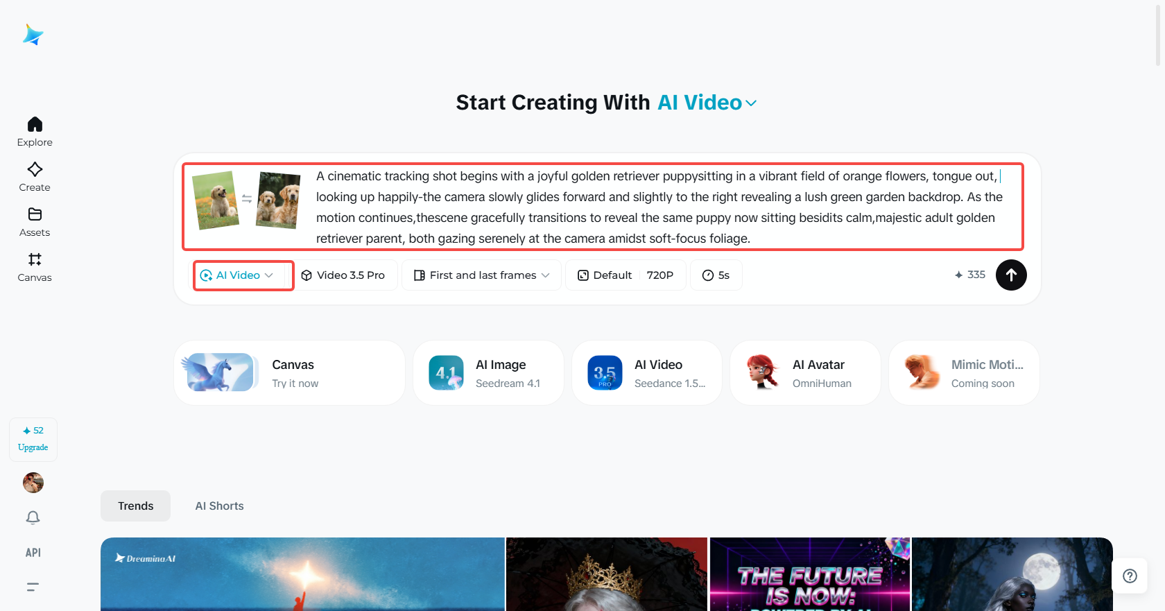 Open AI video in dreamina