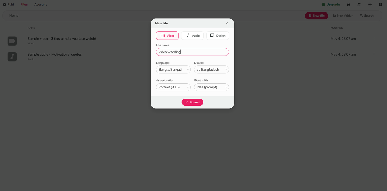 Using Fliki for English to translate Bangla