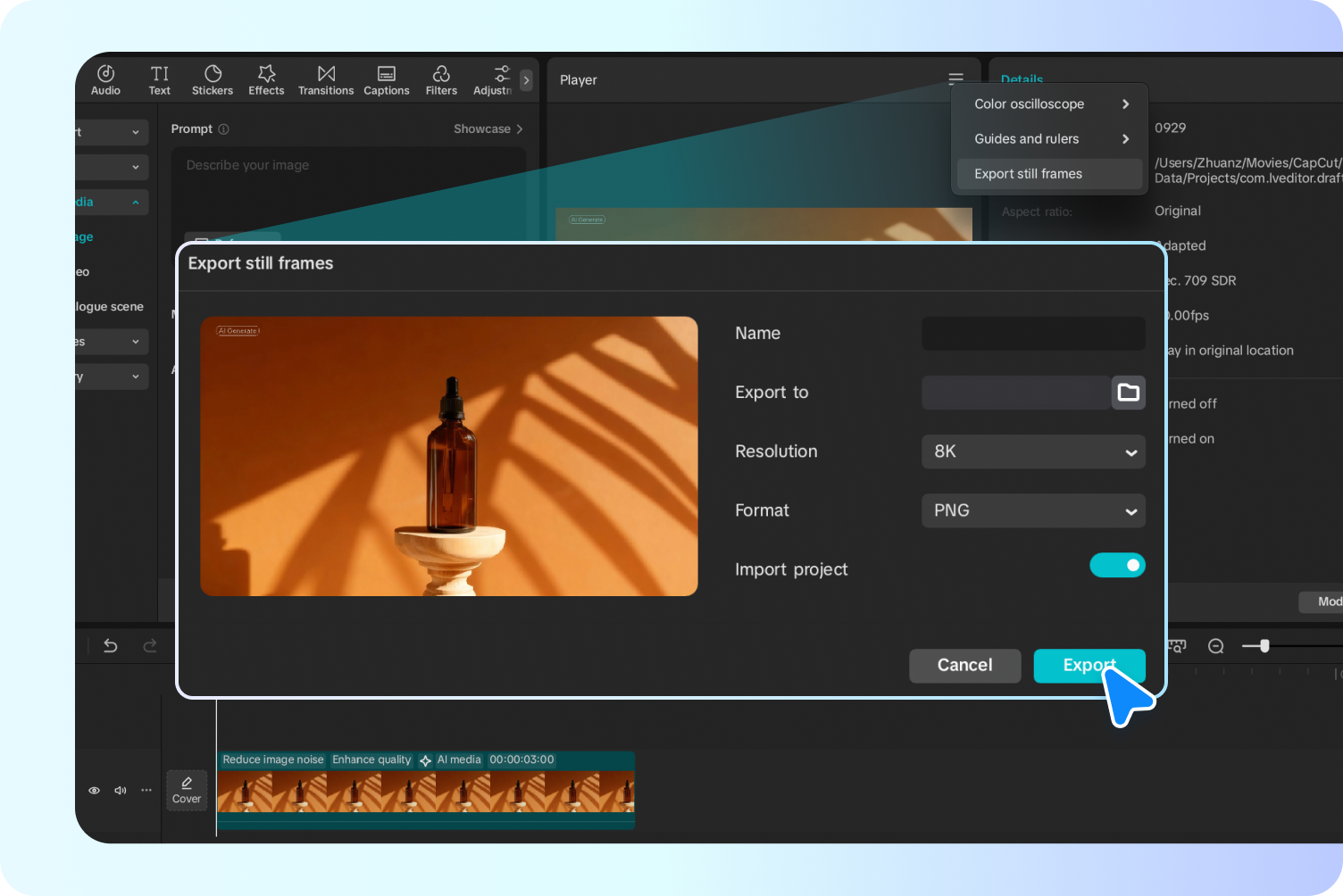 Gerador de IA imagem de fundo CapCut exportação gratuita até 8K