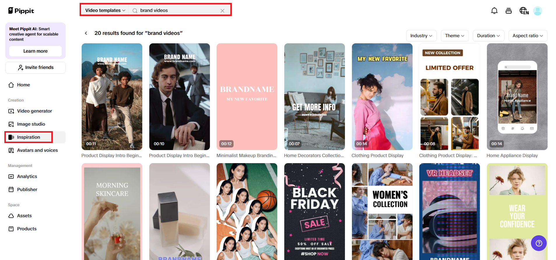Choose template from inspiration