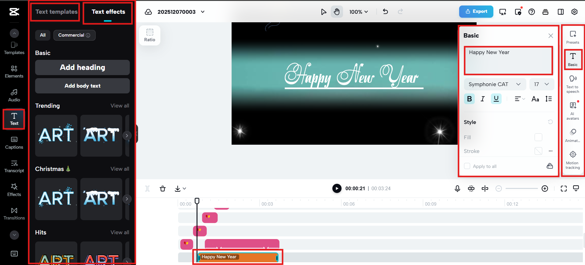 Add animated  happy New Year text CapCut