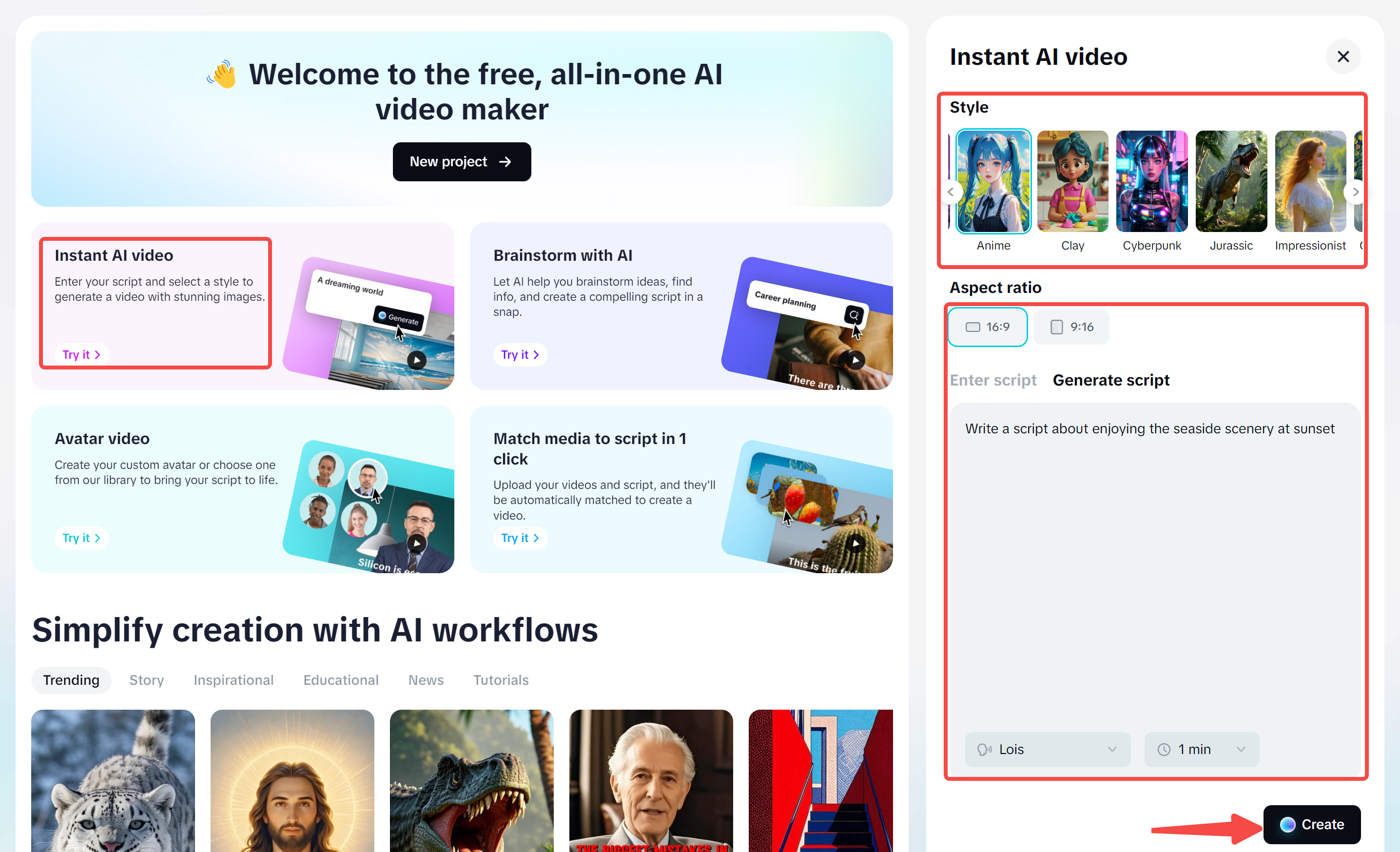Generating your script and video in CapCut's AI video maker
