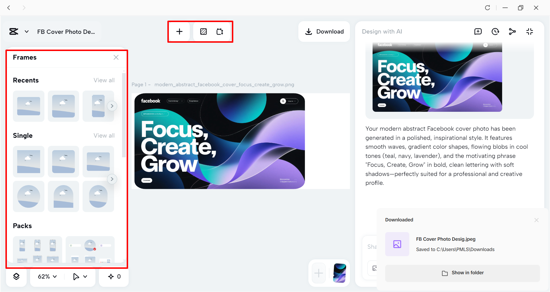 Editing the cover photo in the CapCut desktop video editor