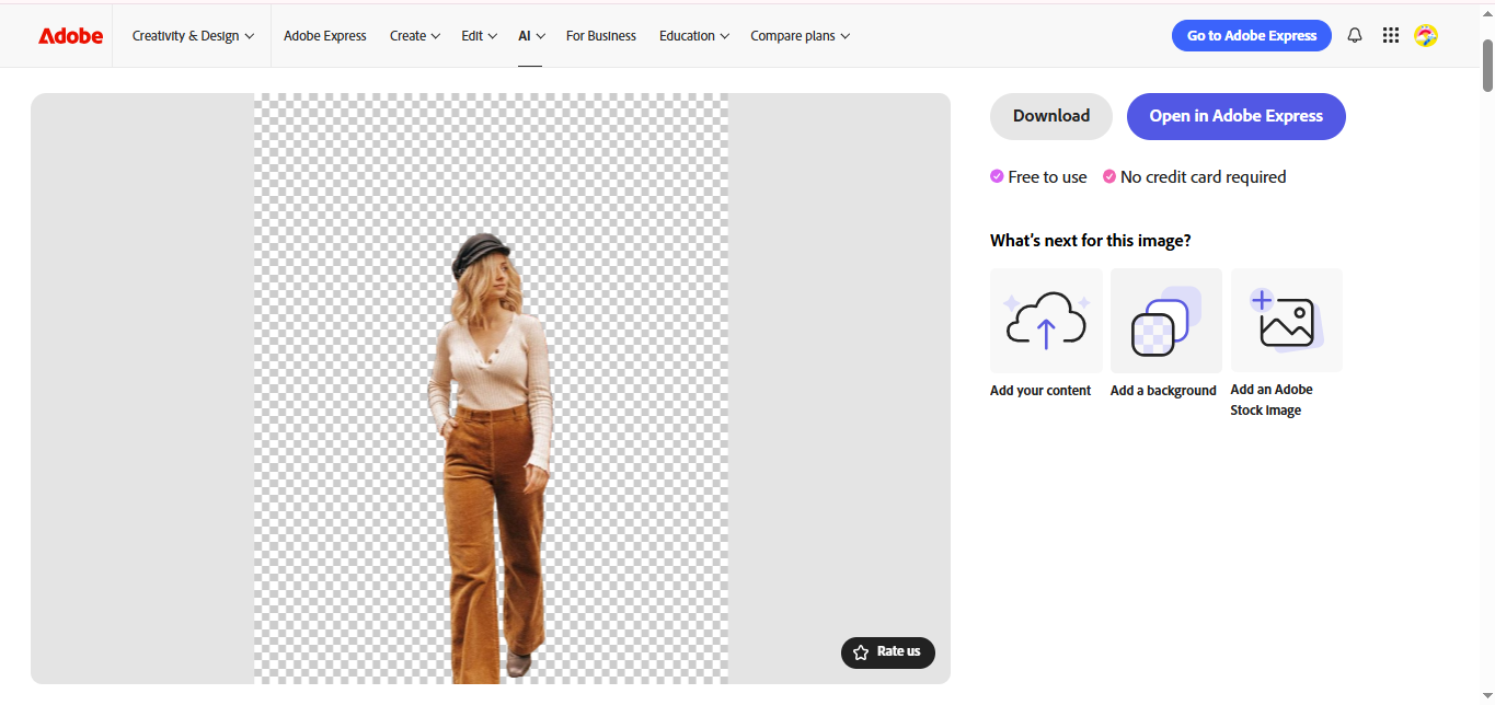 Interface of Adobe Express - an easy-to-use photo editor and background changer