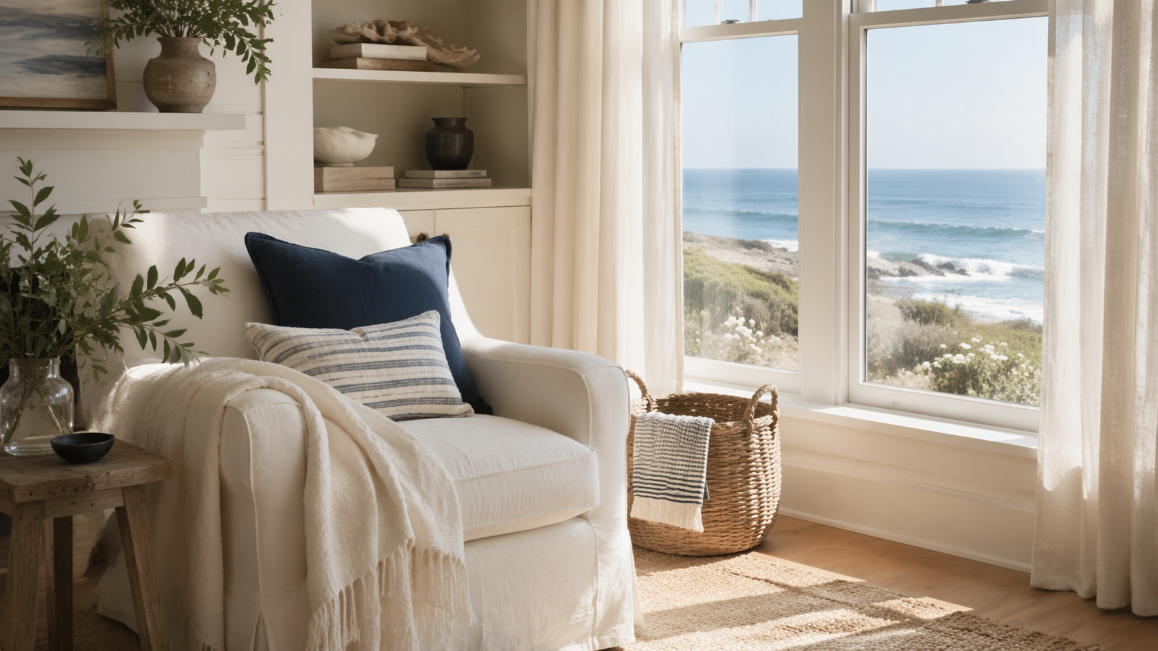 Dreamina Küstengroßmutter ästhetische Aufforderung Beispiel 1: Soft Linen Beach Portrait