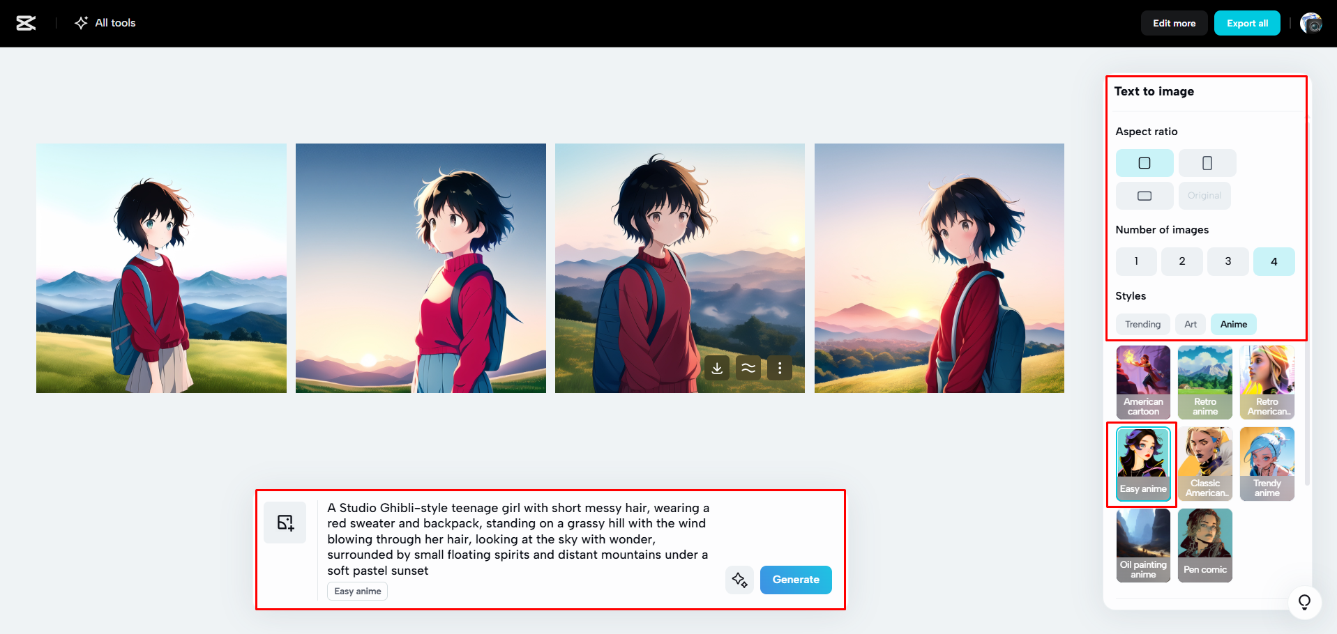 Generar las imágenes con IA en CapCut Web