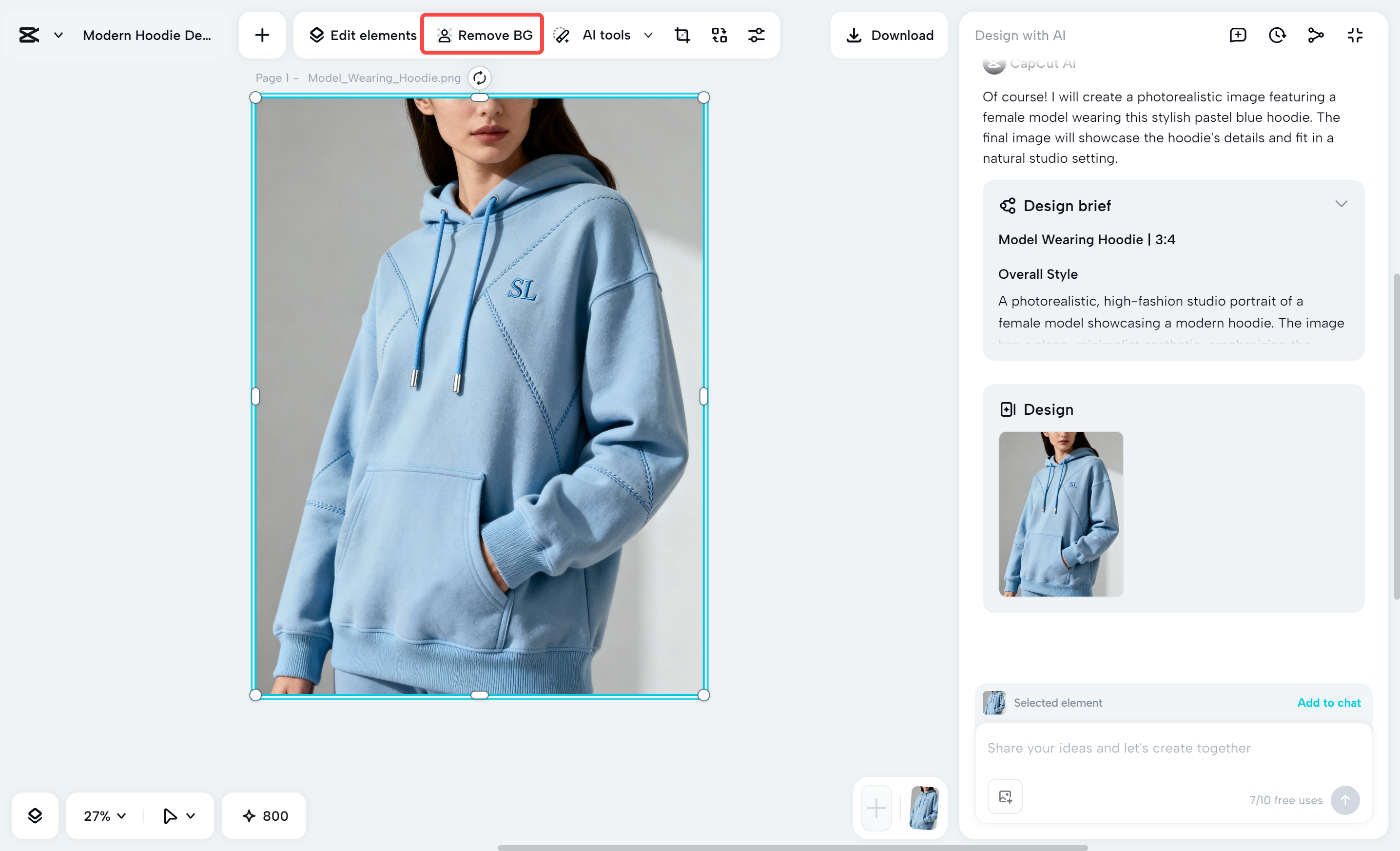 Customizing the clothing style on model with CapCut