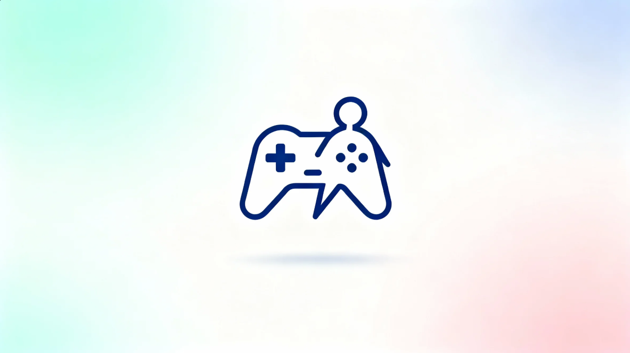 Banner de juegos minimalista con iconos sutiles y colores suaves