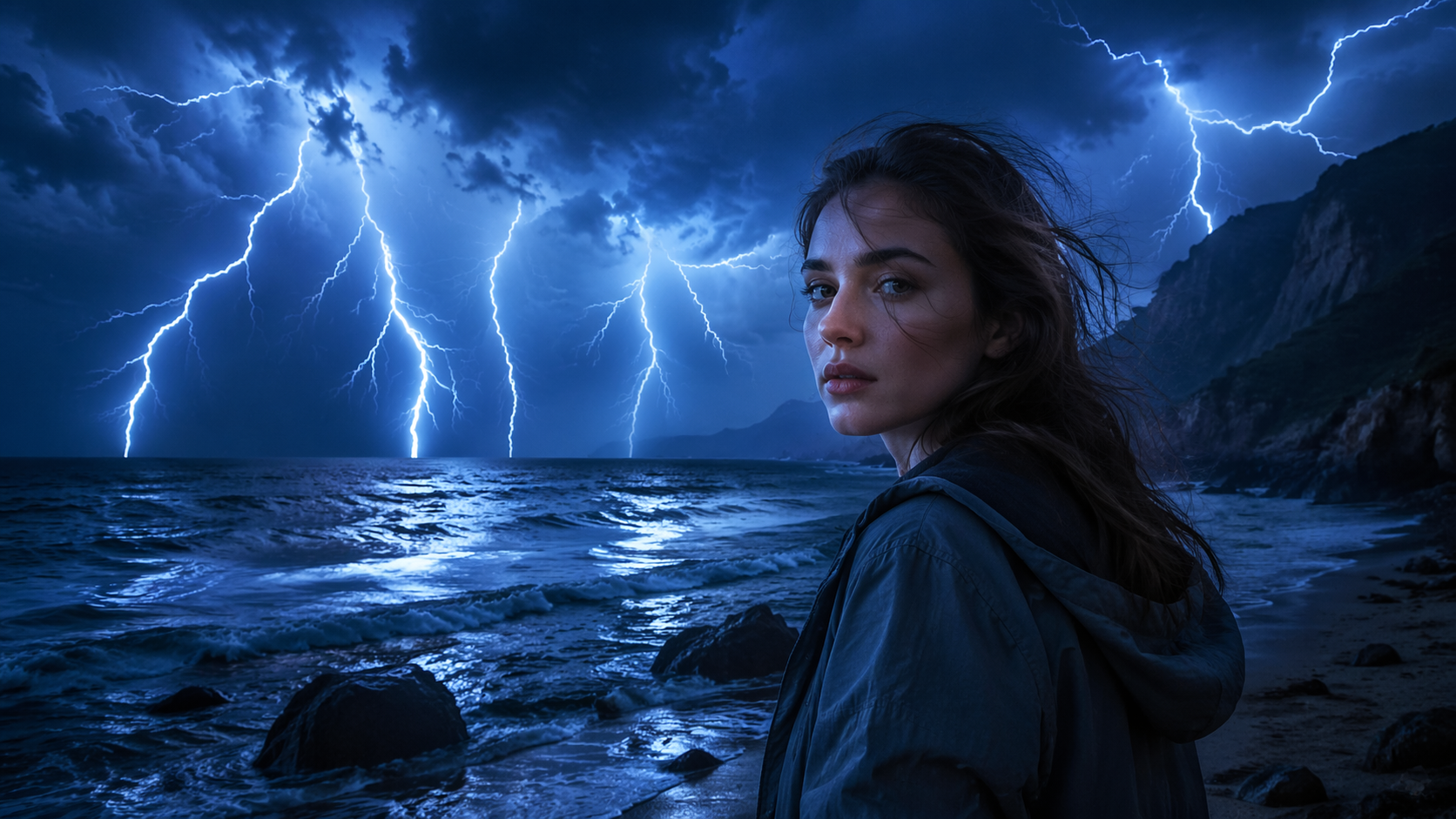 Dreamina add lightning to photo prompt example 2: Multi-bolt thunderstorm