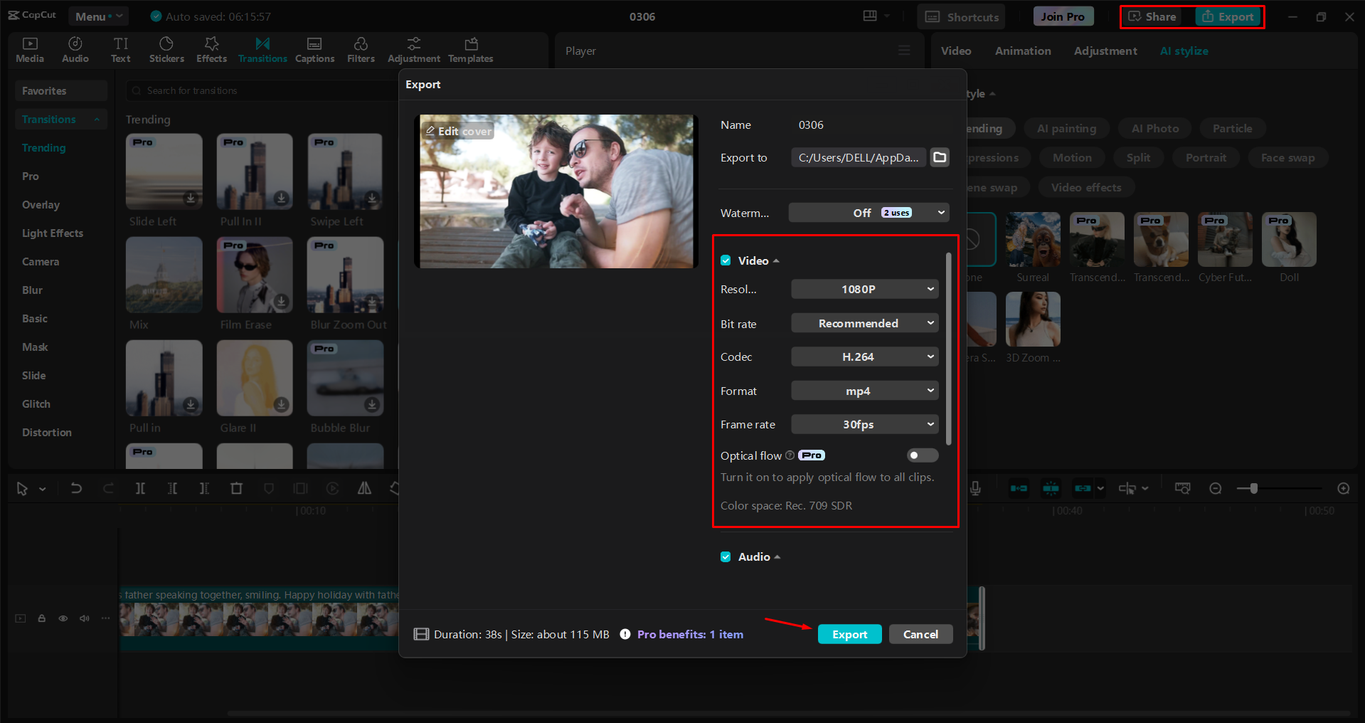 Exporting a video from the CapCut desktop video editor