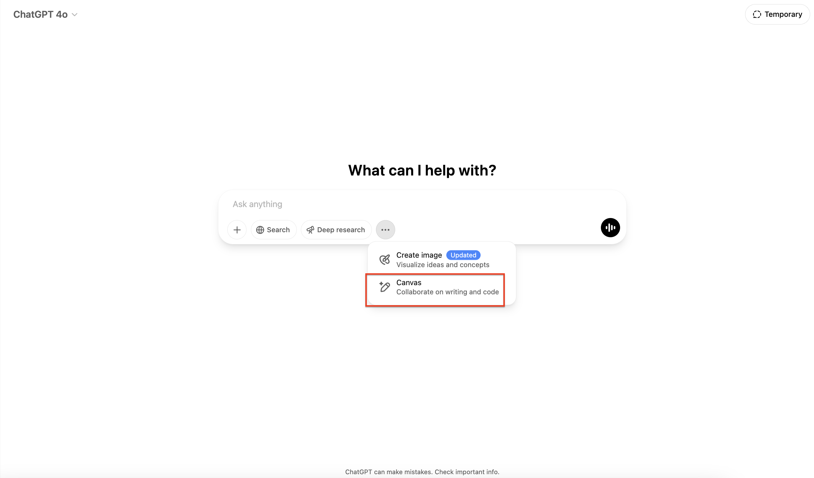 GPT 4o mit Canvas-Schnittstelle