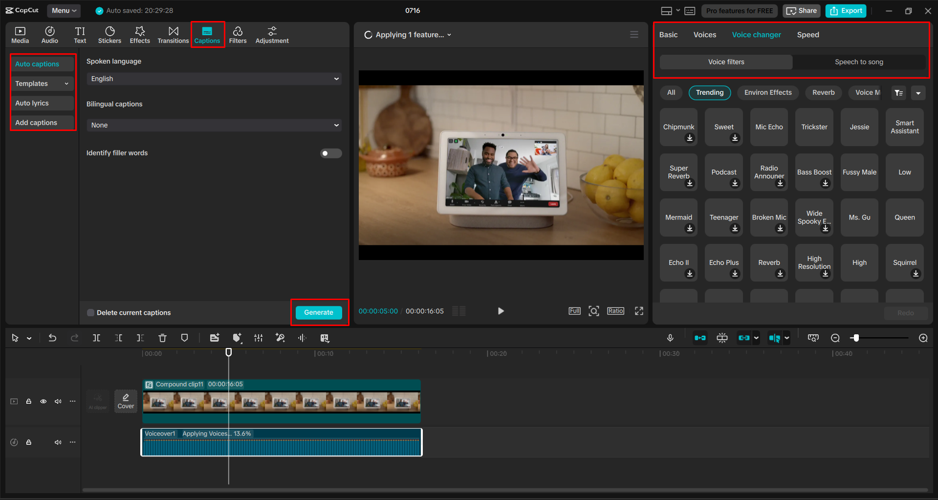 Using an AI voice changer in the CapCut desktop video editor