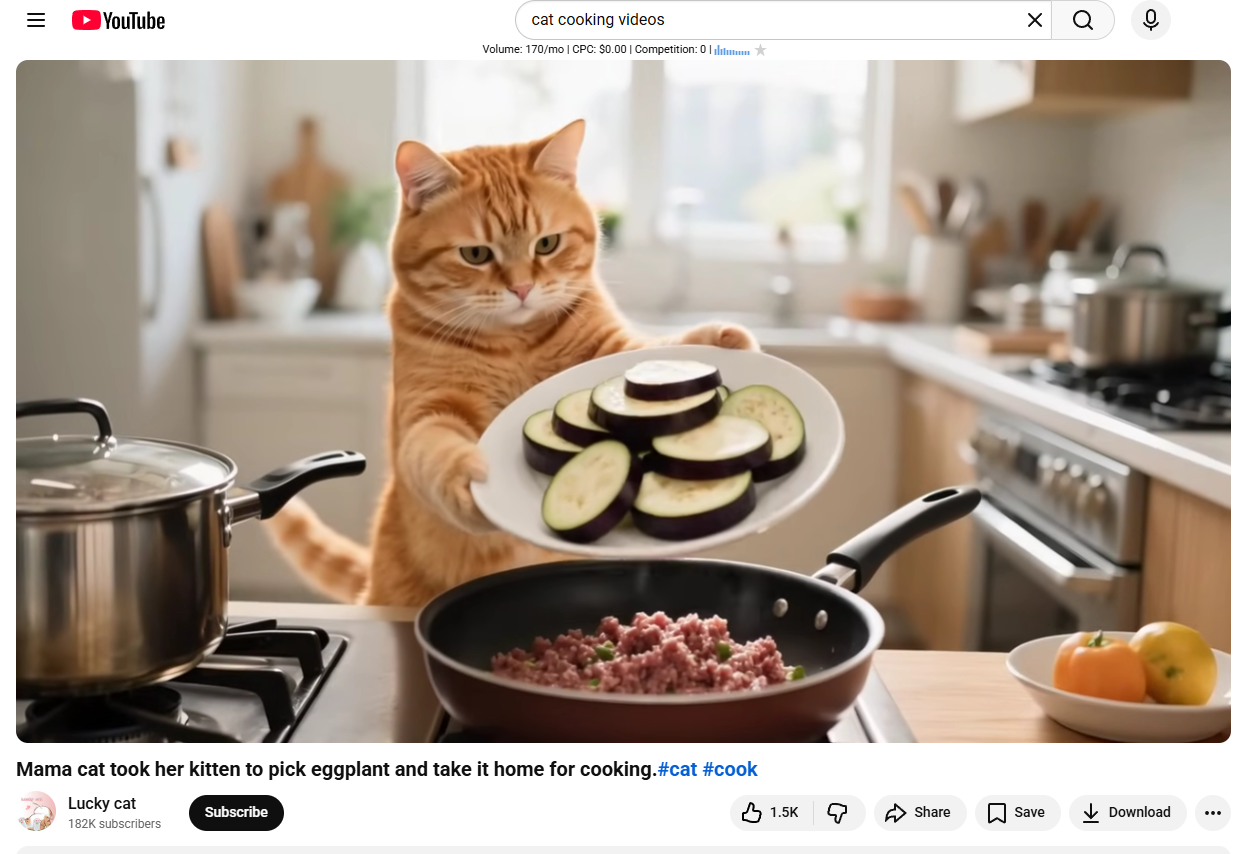 Cat cooking eggplant