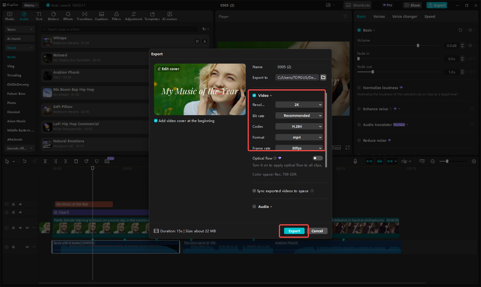 Export and share the video