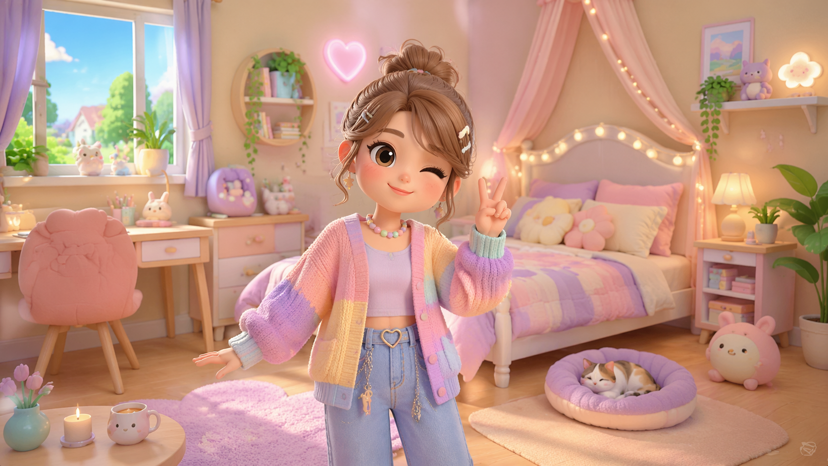 Dreamina Sims Filter prompt Beispiel 5: Pastell Room Avatar