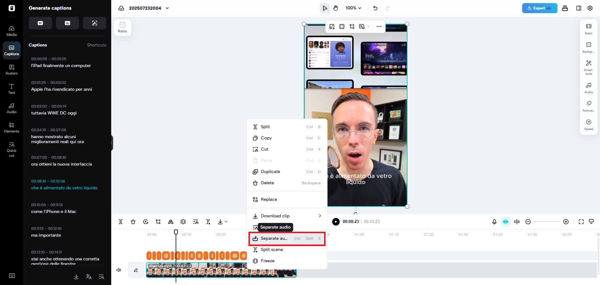 Use the separate audio function to delete the original soundtrack