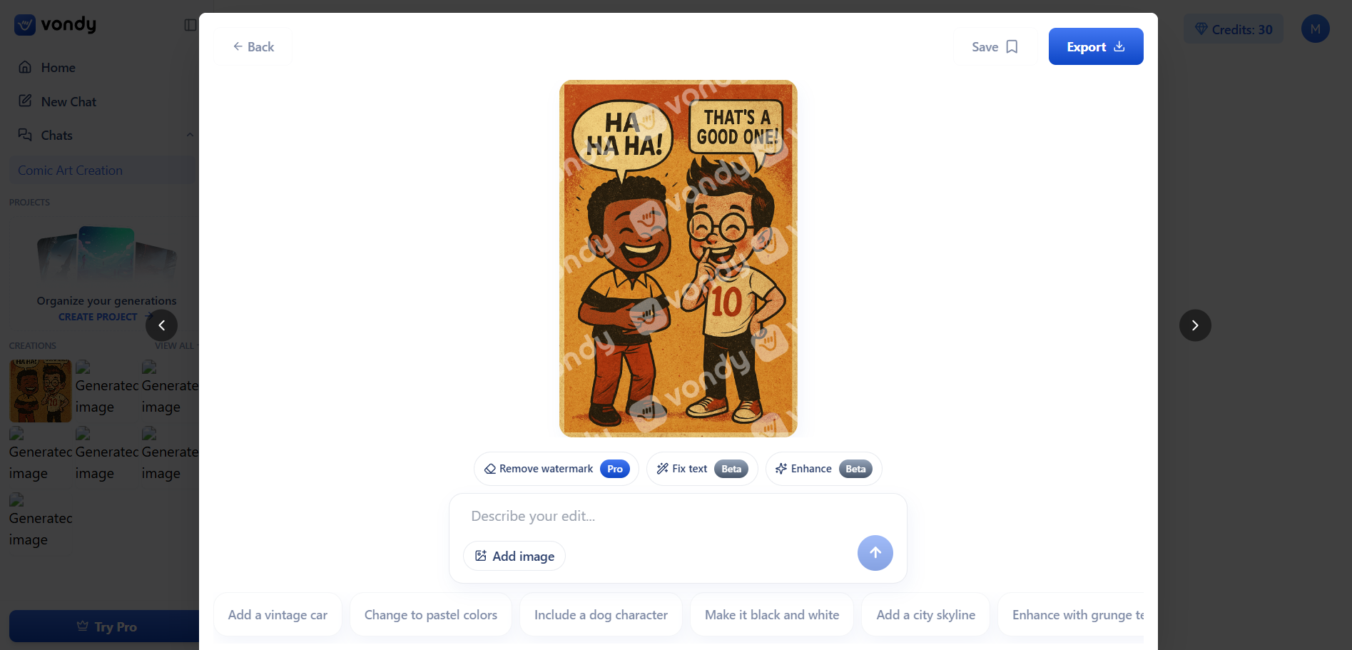 Vondy comic generator interface