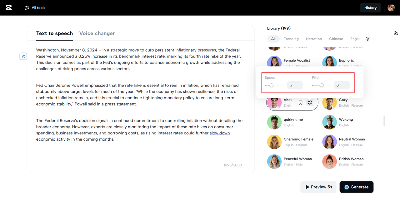 Customize voice speed and pitch