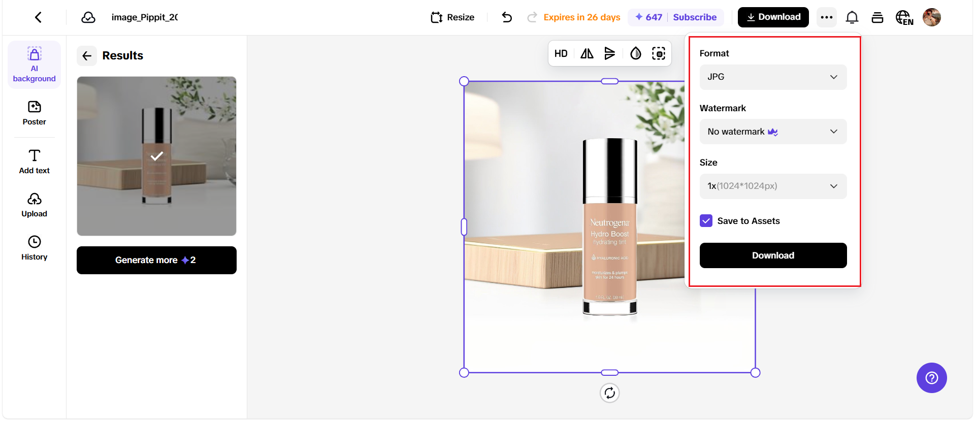 Downloading image from Pippit