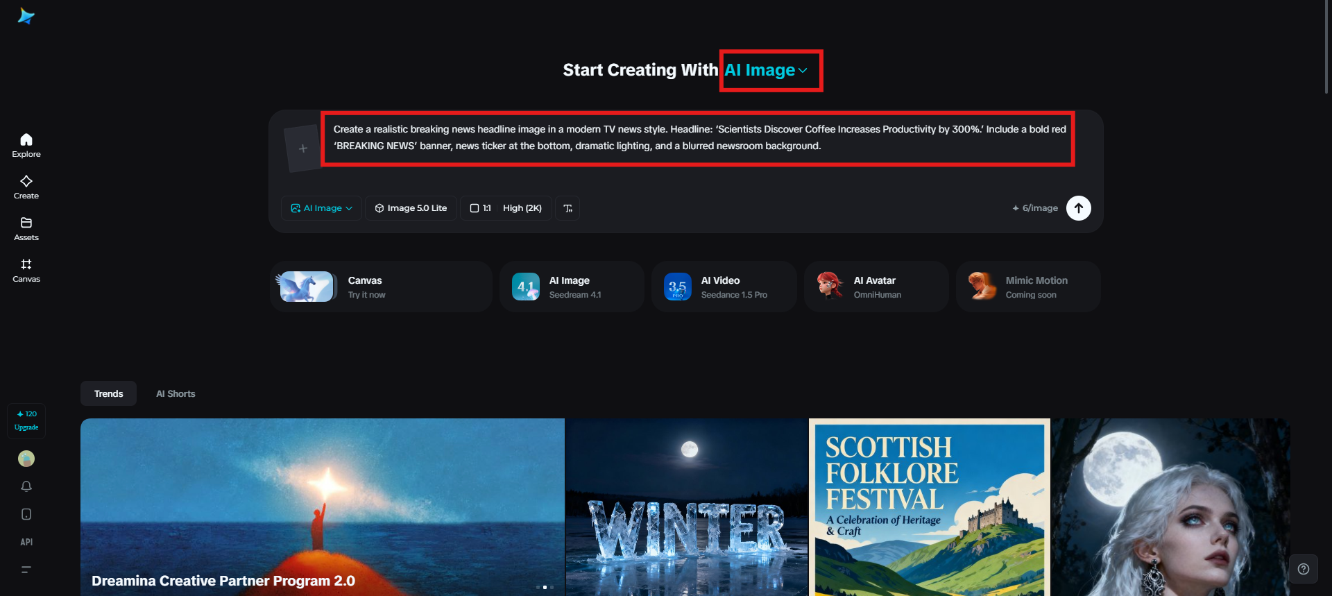 Launch Dreamina and enter a text prompt