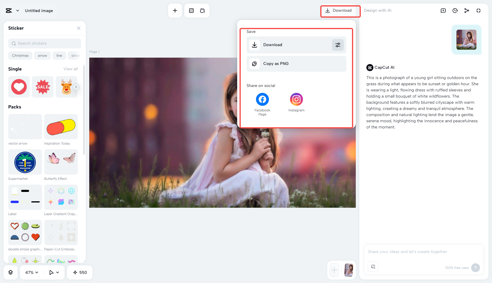 Exporting the photo in CapCut