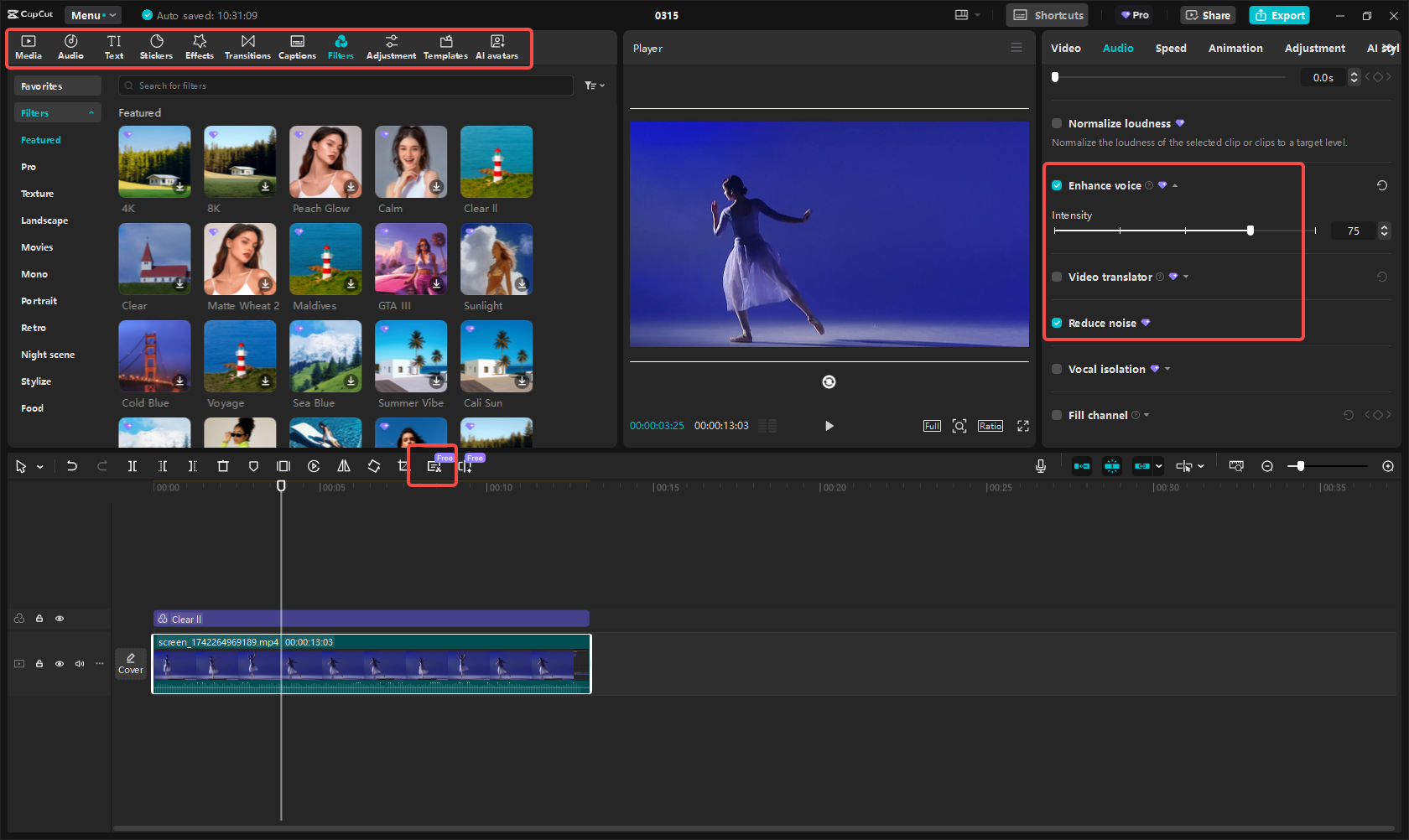 Editing and enhancing your recording in CapCut