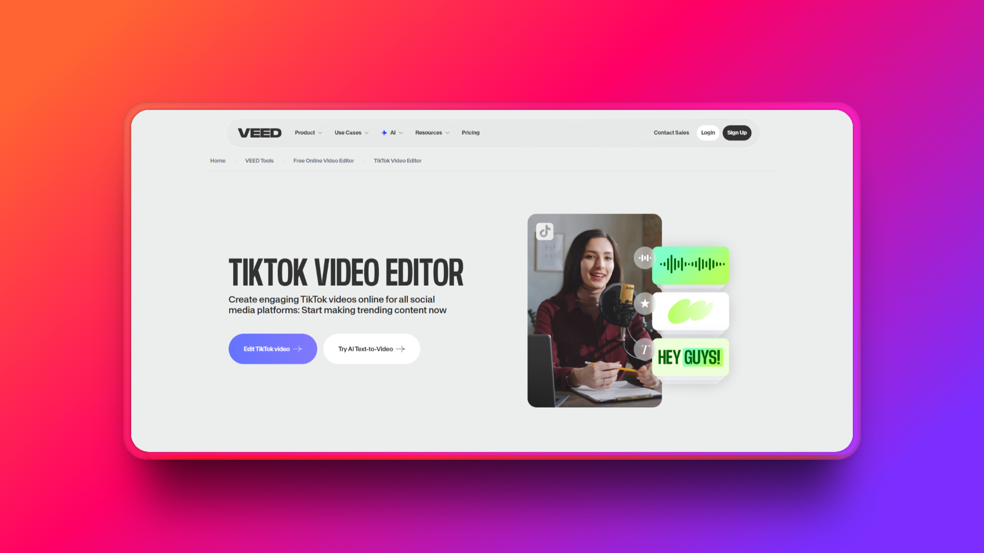 Veed.io's TikTok video editor