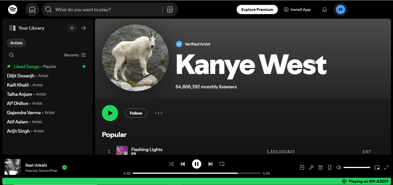 Kanye West- the most streamed artist of all time on Spotify