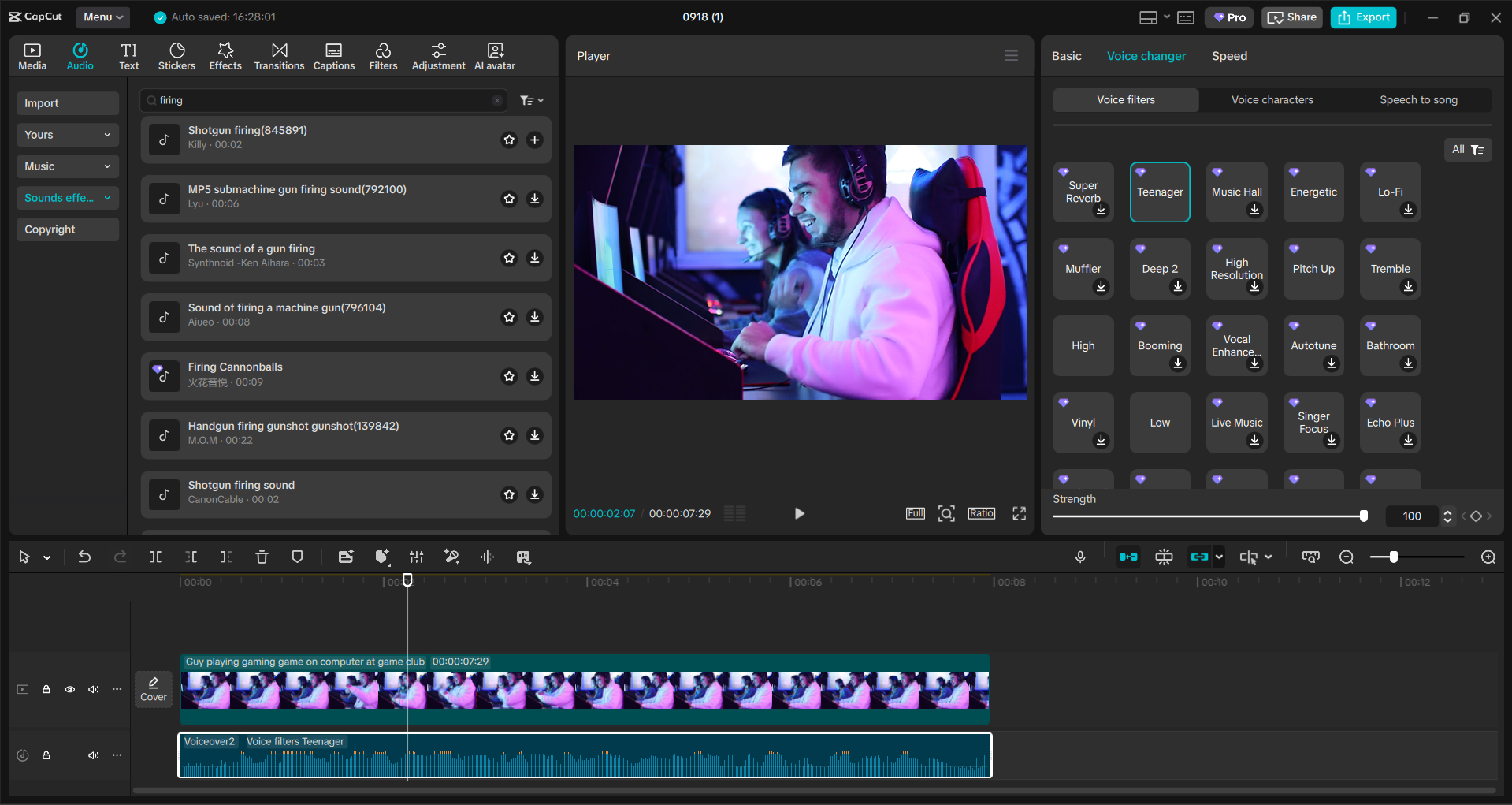 Interface of the CapCut desktop video editor - an easy way to change voice in video gameplays