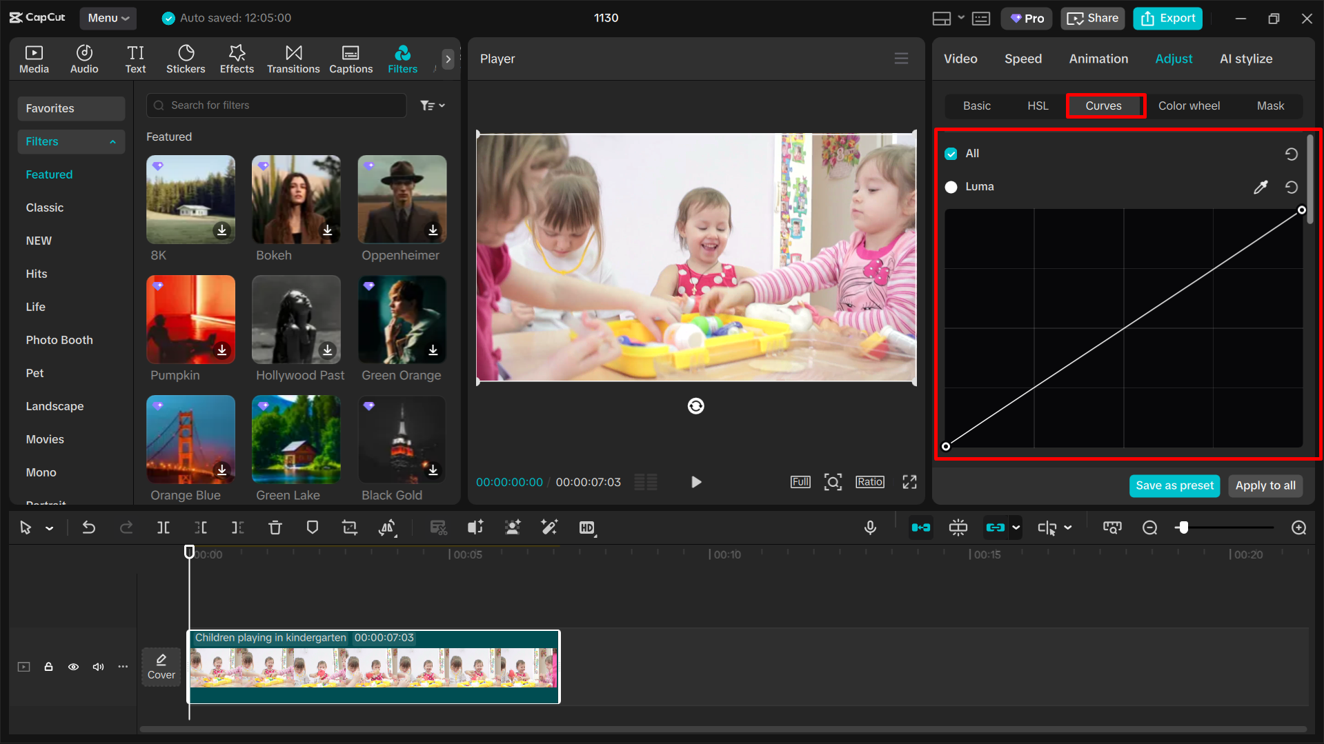 Using Curves in CapCut