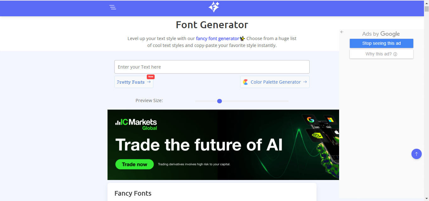 Interface of FontGenerator.cc - the perfect tool to get stylish text writing