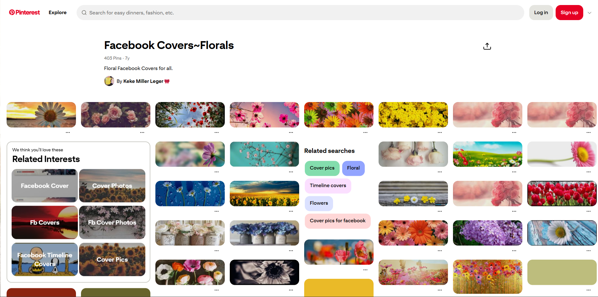 Interface of Pinterest - the most liked place to find flower Facebook cover photos