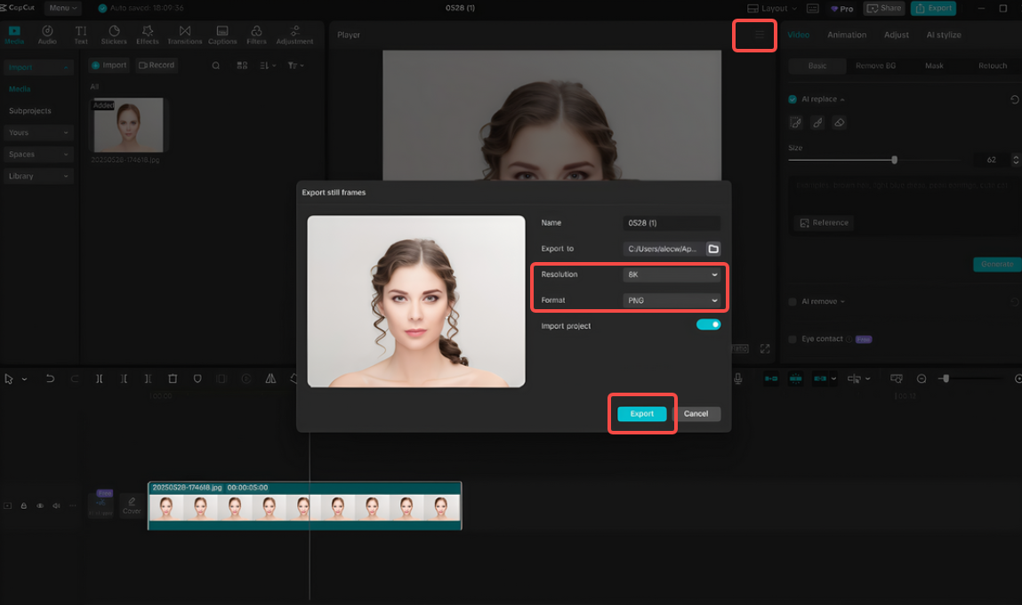 Export the image