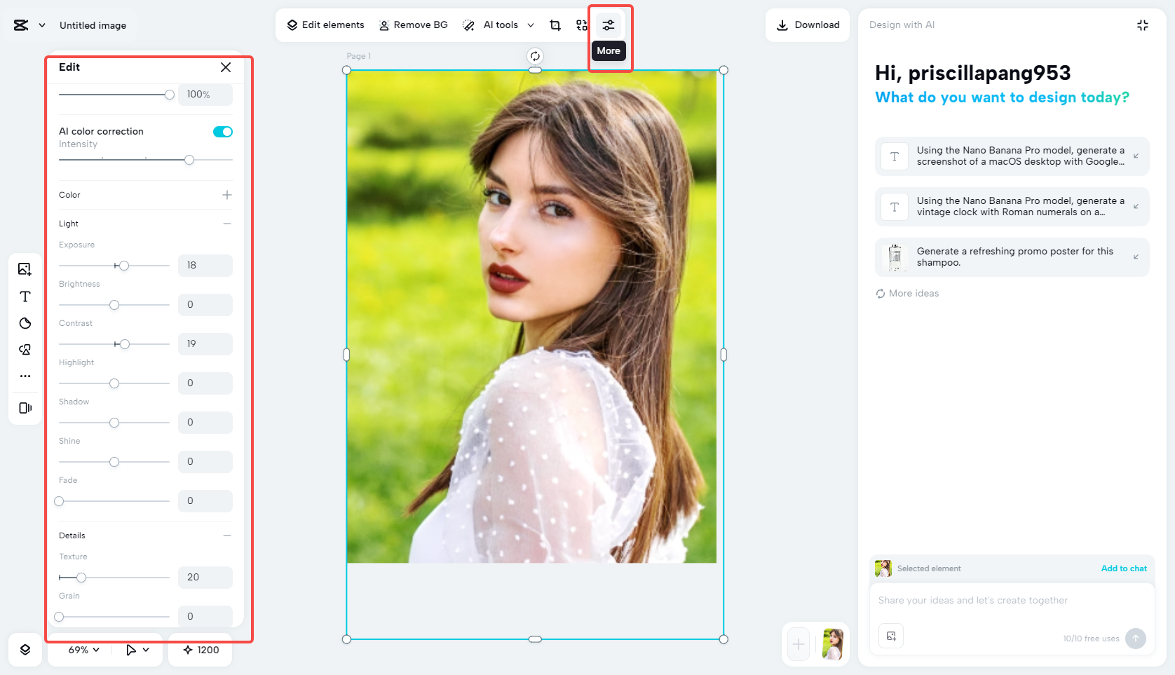 Editing and enhancing the photo in CapCut
