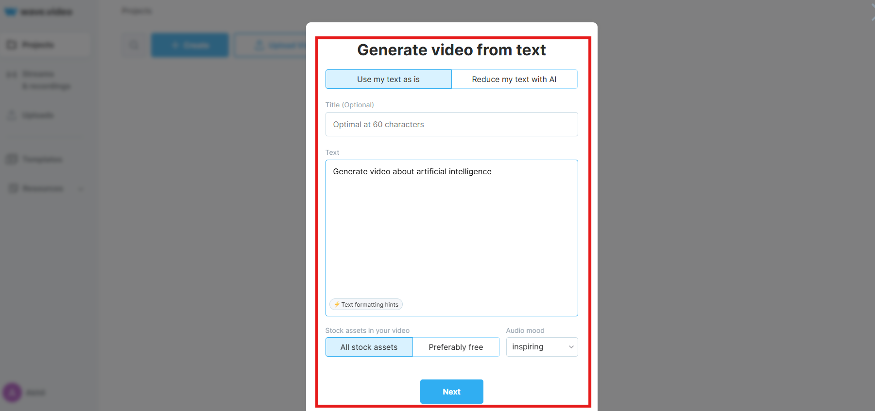 Laden Sie Ihren Text hoch und passen Sie die Einstellungen an.