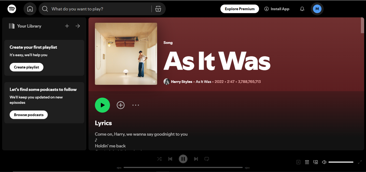 Interface of As It Was - minden idők egyik legjobb dala Spotify