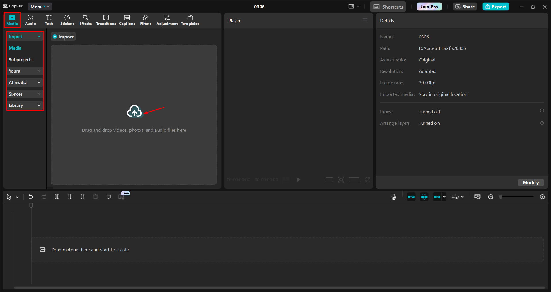Importieren eines Bildes in den CapCut Desktop-Video-Editor