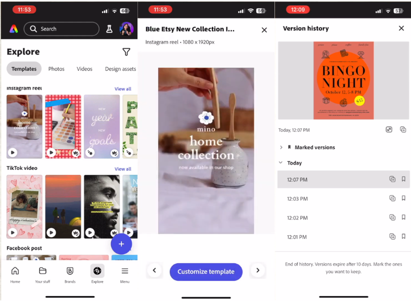 Interface of Adobe Express - another free video editor for iPhone on Reddit
