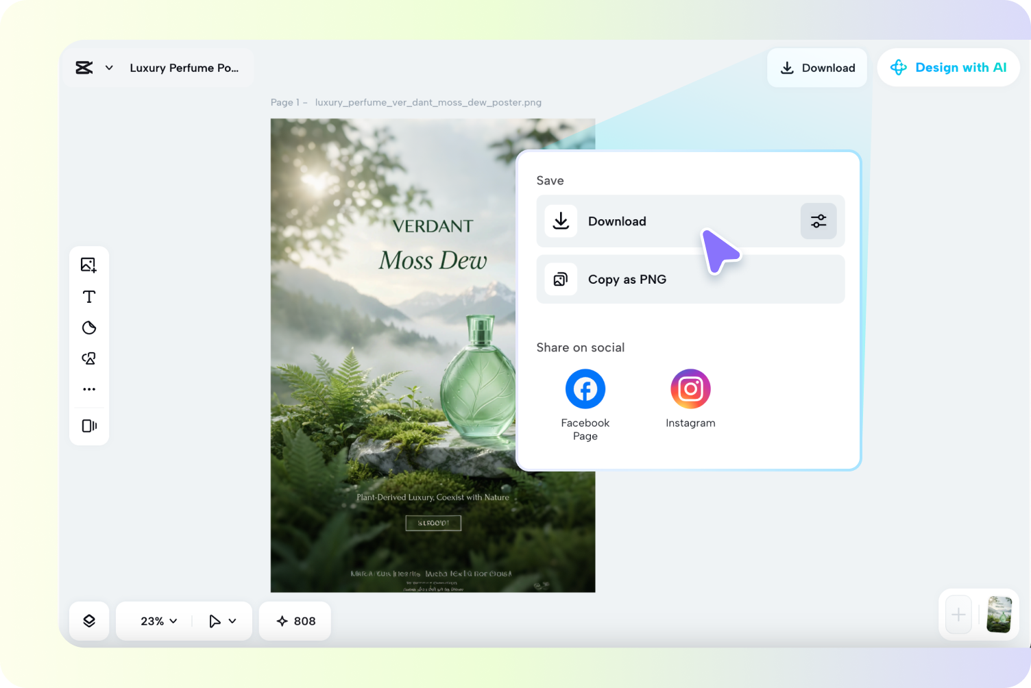Exporting and sharing AI-generated ads on social media