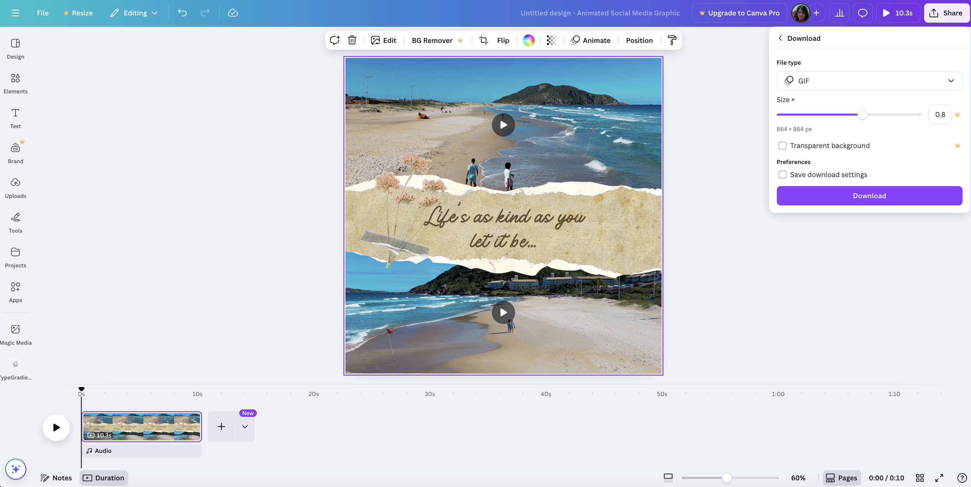 Canva transparent GIF maker interface