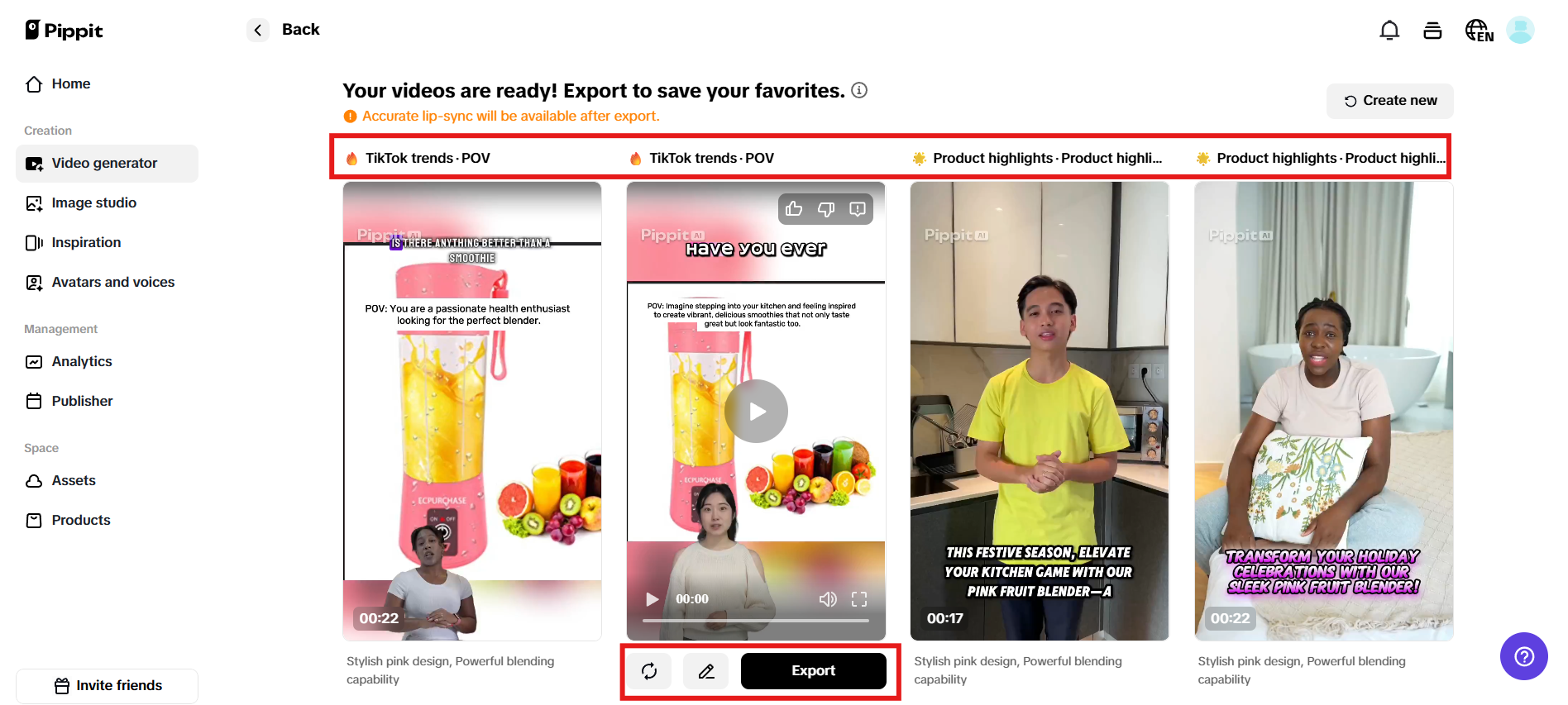 Pratonton video yang dijana dan klik Quick edit