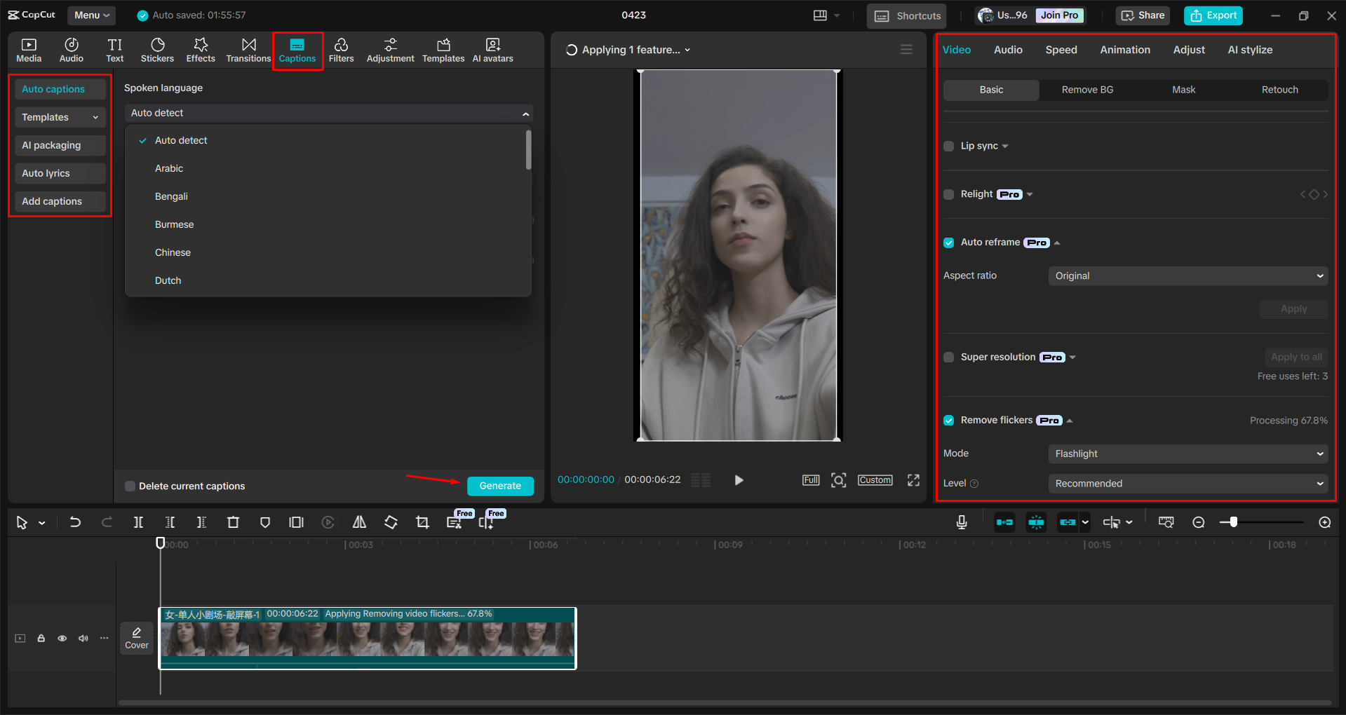 Editing and enhancing a video in the CapCut desktop video editor